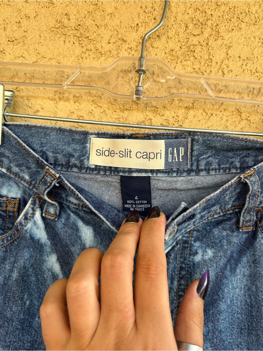 Handmade Bleach Dyed Doily Couture Upcycled Gap Capri Jeans - Picture 5 of 7